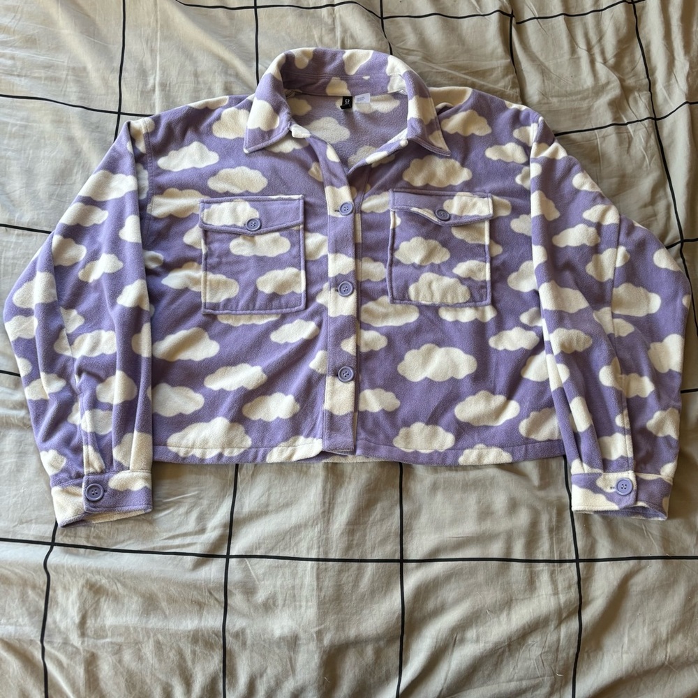 Fleece Cropped Shirt Jacket Clouds